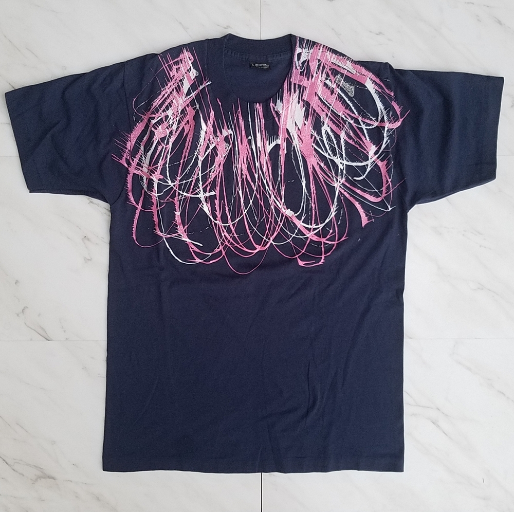 Vintage Screen Stars Best Painted Graphic Tee Navy Blue Single Stich Size L